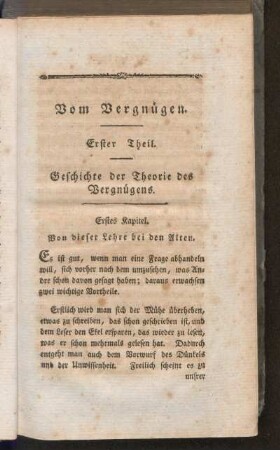 Erster Theil. Geschichte der Theorie des Vergnügens