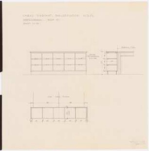Preußischer Landtag, Berlin Umbau zum »Haus der Flieger«: Umbau Stabsamt, Raum 10 (Verteilerregal): Ansicht, Schnitt, Grundriss 1:10