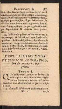 Disputatio Secunda De Judicio Axiomatico, sive de axiomate, in genere.