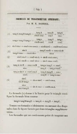 Formules de trigonométrie sphérique.