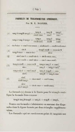 Formules de trigonométrie sphérique.