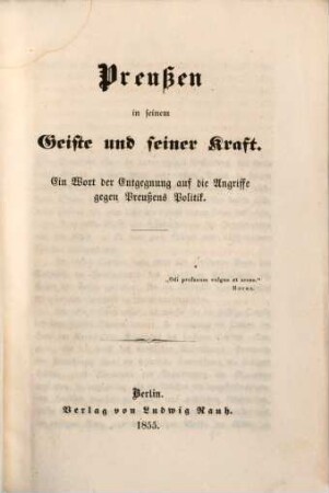 Preussen in seinem Geiste und seiner Kraft