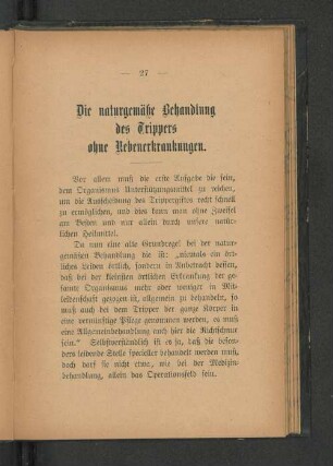 Die naturgemäße Behandlung des Trippers ohne Nebenerkrankungen.