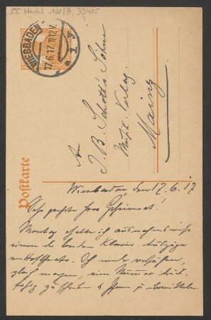 Brief an B. Schott's Söhne : 17.06.1917