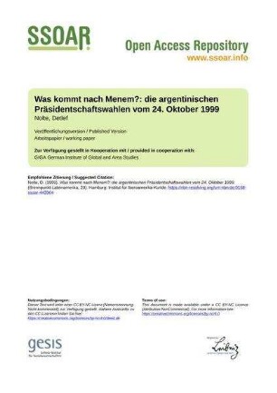 Was kommt nach Menem?: die argentinischen Präsidentschaftswahlen vom 24. Oktober 1999