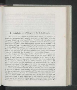 I. Aetiologie und Pathogenese der Gelenkkörper.