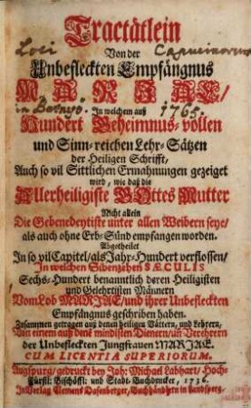 Tractätlein von der Unbefleckten Empfängnus Mariae