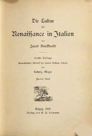 Die Cultur der Renaissance in Italien : ein Versuch, 2