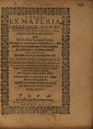 Theses Ex Materia, Locationis, Conductionis Et Emphyteusis ...