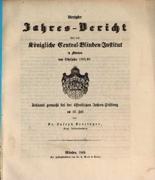 Jahresbericht des Königlichen Central-Blinden-Instituts München. 1865/66