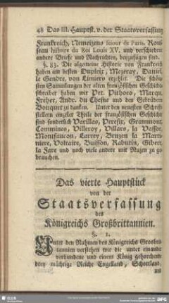 Das vierte Hauptstück von der Staatsverfassung des Königreichs Großbrittannien