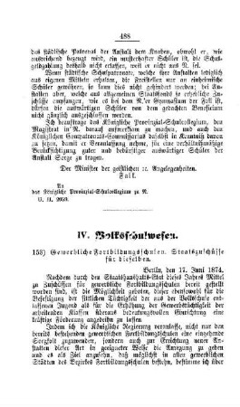 Gewerbliche Fortbildungsschulen. Staatszuschüsse für dieselben : [V. Volksschulwesen]