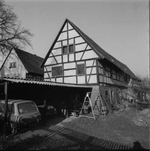 Dresden-Mickten, Wohnstallhaus, Nr. 9 (ehemals Nr. 10), Gartenansicht mit Garagenanbau