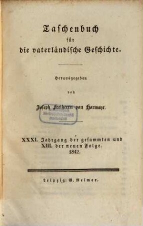 Taschenbuch für die vaterländische Geschichte, 1842
