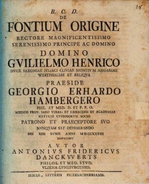 De fontium origine [...]