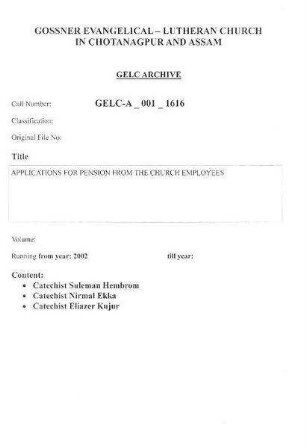APPLICATIONS FOR PENSION FROM THE CHURCH EMPLOYEES