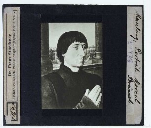 Memling, Pendant-Portrait Willem Moreel und Barbara van Vlaenderberch (Brüssel KMSK 1451) : Linker Flügel, Vorderseite: Portrait Willem Moreel