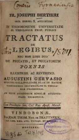 Tractatus de legibus : nec non libri duo de peccatis, et peccatorum poenis