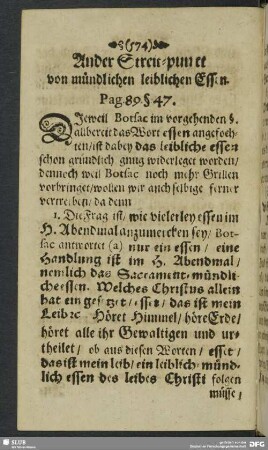 Ander Streit-punct von mündlichen leiblichen Essen