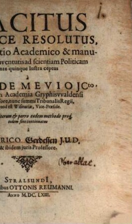 Tacitus Politice Resolutus