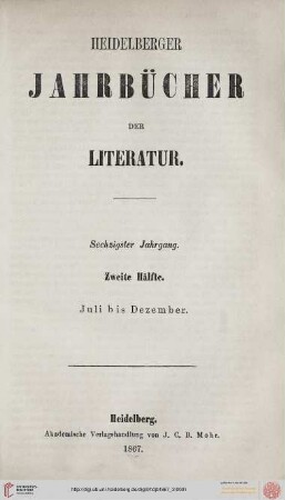 60,2: Heidelberger Jahrbücher der Literatur