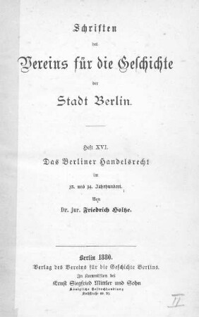 Das Berliner Handelsrecht im 13. und 14. Jahrhundert