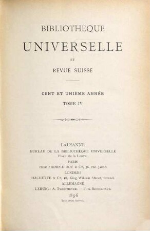 Bibliothèque universelle et revue suisse. 4 = 101. 1896