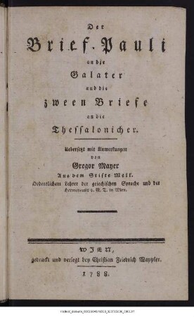 Der Brief Pauli an die Galater und die zween Briefe an die Thessalonicher