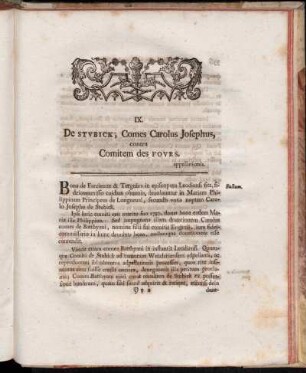 IX. De Stubick, Comes Carolus Josephus, contra Comitem des Fours. appellationis