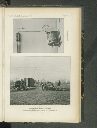 Tafel XIX. Fig. 1. Kabeltrommel - Fig. 2. Pflugwagen, System Dolberg.