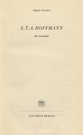 E. T. A. Hoffmann : ein Lebensbild