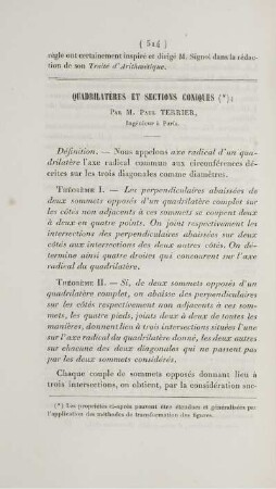 Quadrilatères et sections coniques.