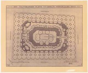 Teutoburger Platz, Berlin-Prenzlauer Berg: Platzanlage im Grundriss 1:200, Maßstabsleiste, Stempel