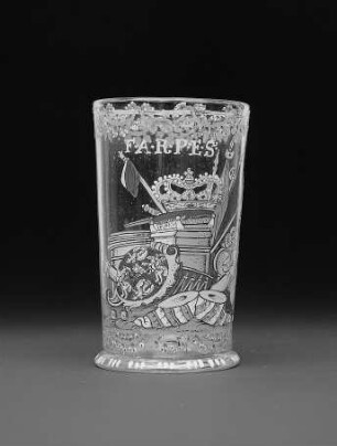 Humpen mit Emailmalerei : Humpen. Glas, Farblos, Emailmalerei. Sachsen, Anfang 18. Jahrhundert. Dresden: Kunstgewerbemuseum 13022