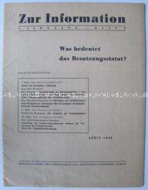 Informationsblatt des Deutschen Volksrats zum Besatzungsstatut für die Westzonen