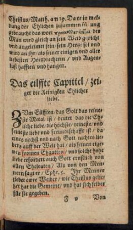 Das eilffte Capittel/ zeiget die Reinigkeit Ehlicher liebe.