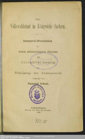 Der Volkswohlstand im Königreiche Sachsen