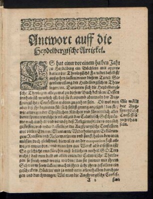 Antwort auff die Heydelbergische Artickel.