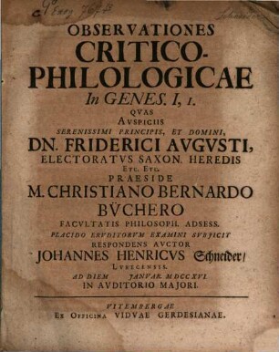 Observationes Critico-Philologicae In Genes. I, 1.