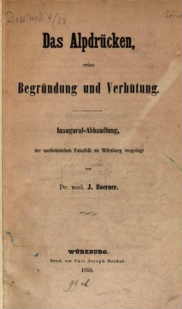 Das Alpdrücken, seine Begründung und Verhütung