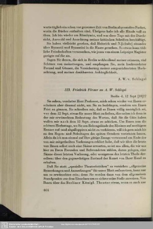 Friedrich Christoph Förster an August Wilhelm von Schlegel, Berlin, 12.09.1827