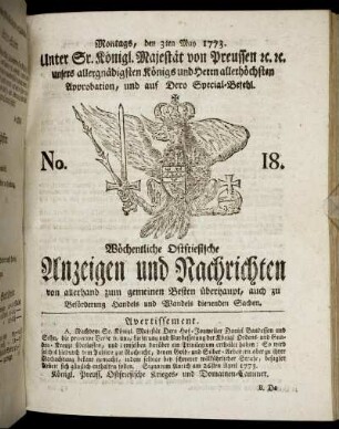 No. 18. Montags, den 3ten May 1773.