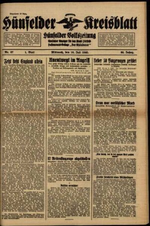 Erste Ausgabe vom Mittwoch, den 10. Juli 1940.