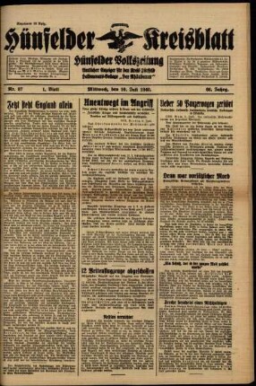 Erste Ausgabe vom Mittwoch, den 10. Juli 1940.