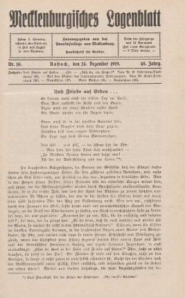 Nr. 10. Rostock, den 25. Dezember 1919.