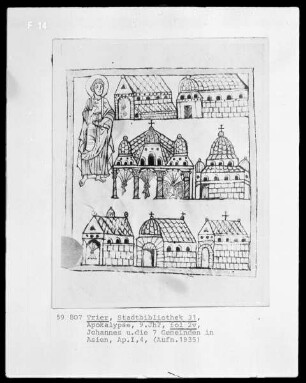 Apokalypse des Johannes (Die sog. Trierer Apokalypse) — Johannes und die sieben Gemeinden in Asien, Folio 2verso