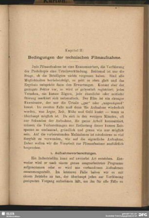 Bedingungen der technischen Filmaufnahme
