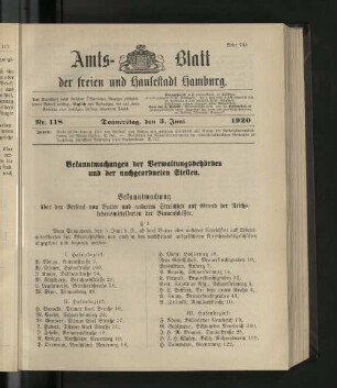 No. 118, 3. Juni 1920
