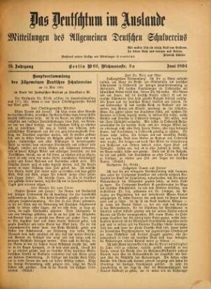 Das Deutschtum im Ausland : Vierteljahresschr. d. Vereins für d. Deutschtum im Ausland (Allgemeiner Deutscher Schul-Verein, e.V.). 13. 1894