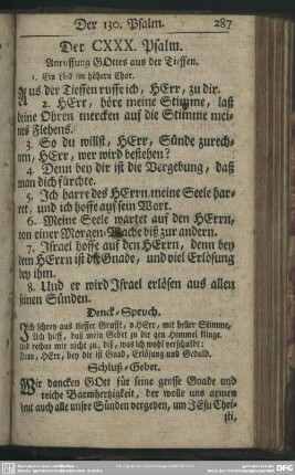 Der CXXX. Psalm : Anruffung GOttes aus der Tieffen